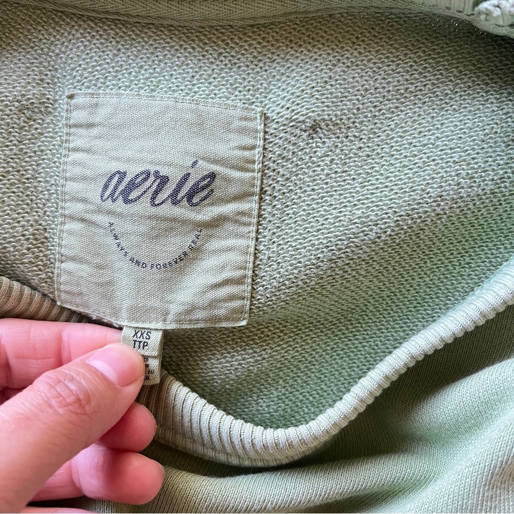 Aerie Keep it Light Crochet Crew Sweatshirt Oversized Green Size XXS Cozy - Picture 9 of 14